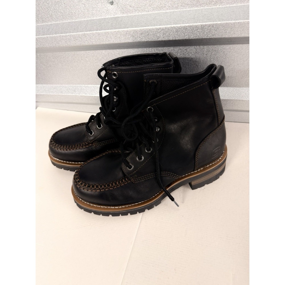 Skechers Men's Size 12 Black Leather Moc Toe Work Boots SN 7092